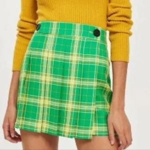 Top Shop Green & yellow plaid wrap style pleated mini skirt